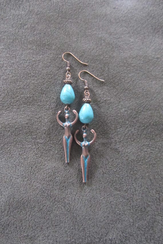 Unique goddess earrings, copper patina 2