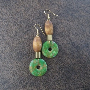 Mosaic marble stone earrings, green imperial jasper earrings image 1