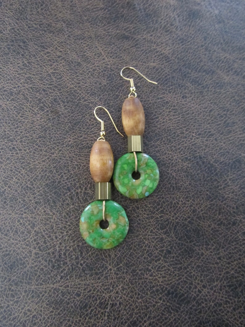 Mosaic marble stone earrings, green imperial jasper earrings image 1