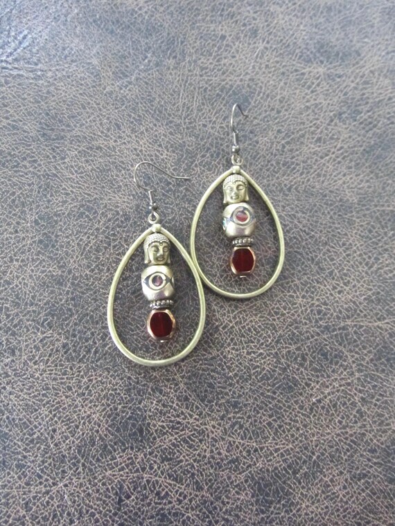 Tibetan style Buddha bronze hoop earrings
