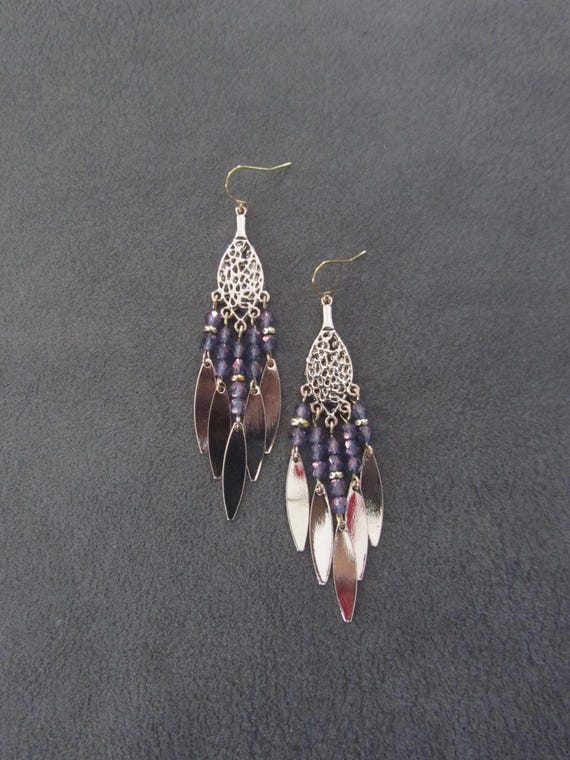 Purple crystal chandelier earrings