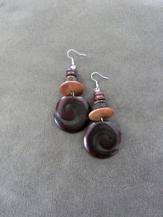 Bold wooden spiral earrings