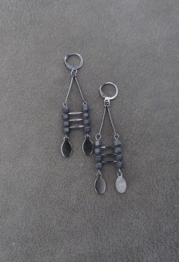 Unique gunmetal mid century modern dangle earrings