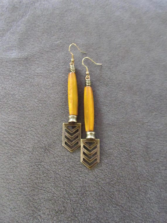 Long hair pipe bone and bronze earrings 2