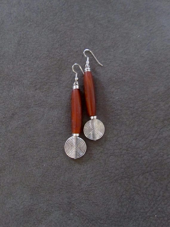 Long hair pipe bone and silver earrings 33