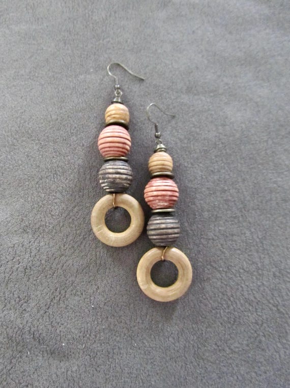 Chunky bohemian stained wooden earrings