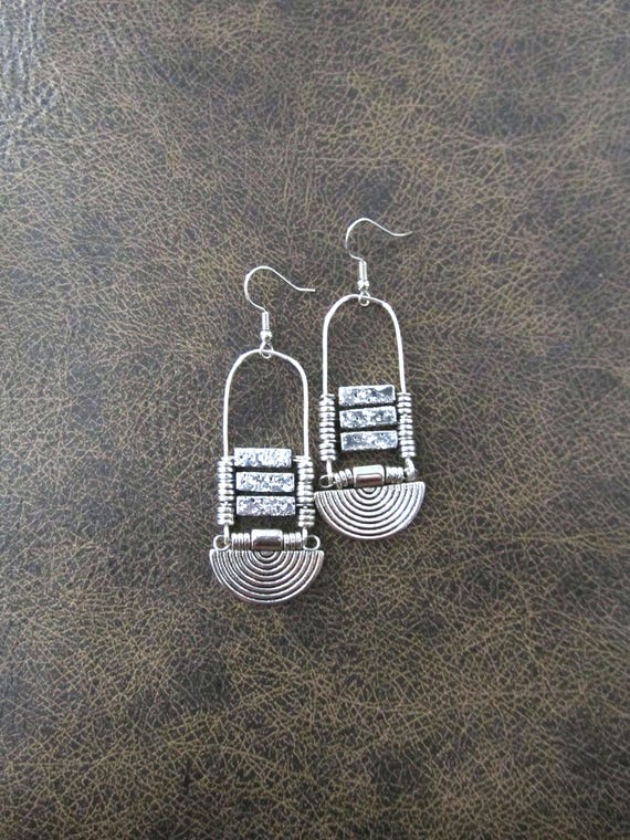 Lava rock and silver earrings, silver