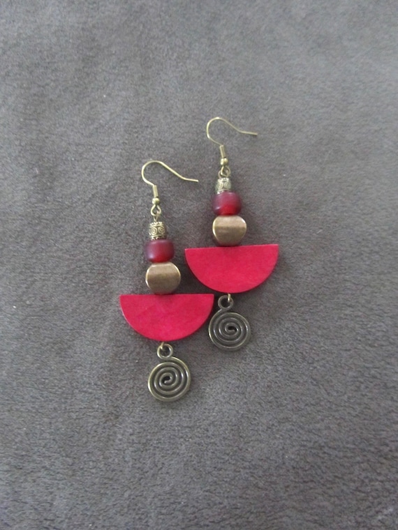 Bold red wooden earrings