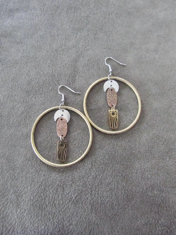 Bohemian mixed metal hoop earrings