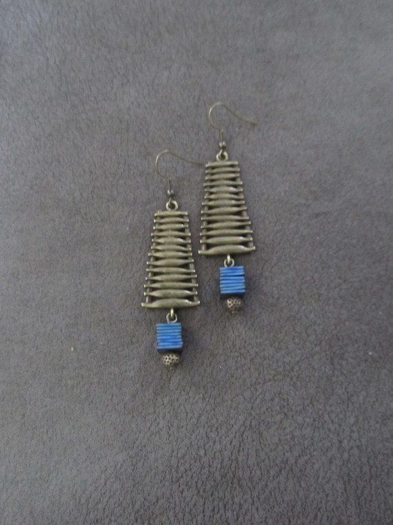 Blue and bronze mid century modern earrings