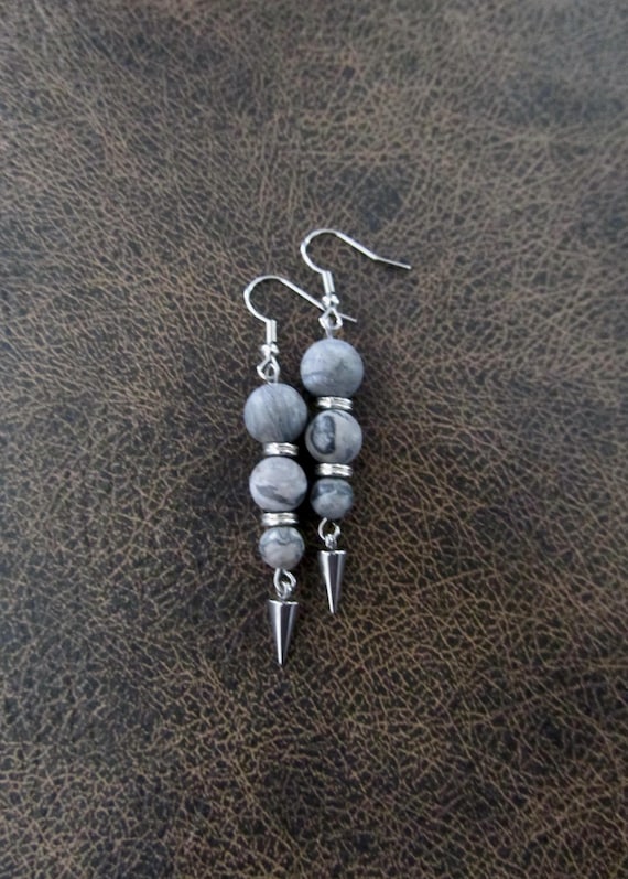 Gray stone dangle earrings