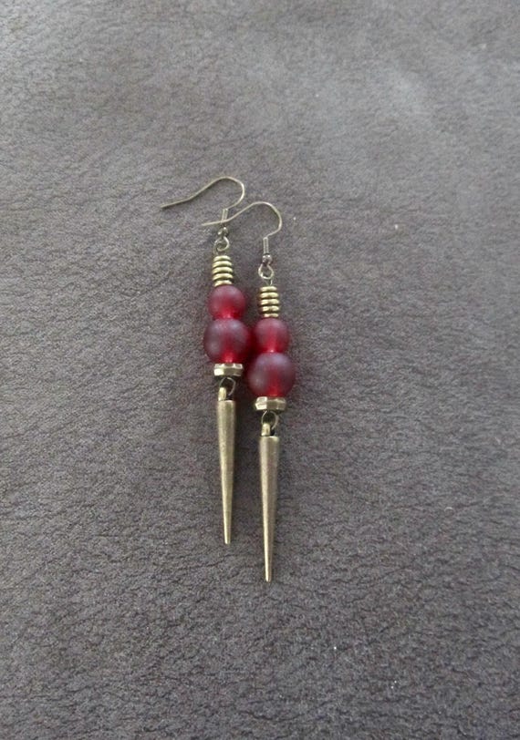Red frosted glass spike earrings