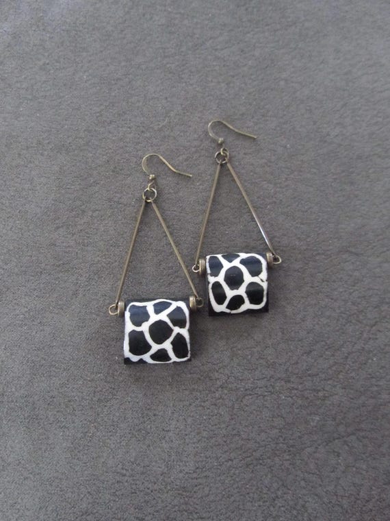 Upcycled African print bone earrings, bronze 4