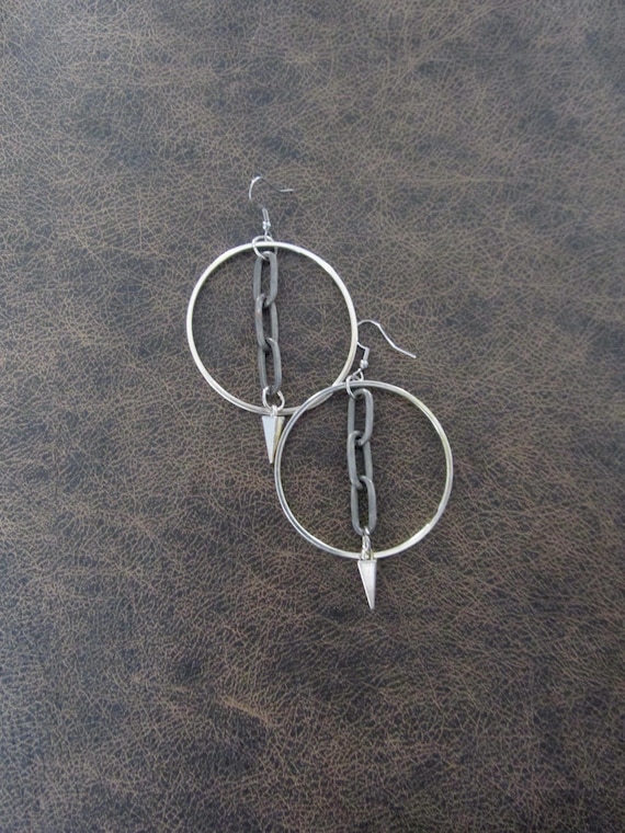 Silver and gray mixed metal hoop earrings