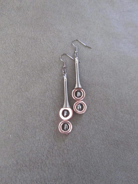 Mid century modern rose gold and gunmetal geometric earrings