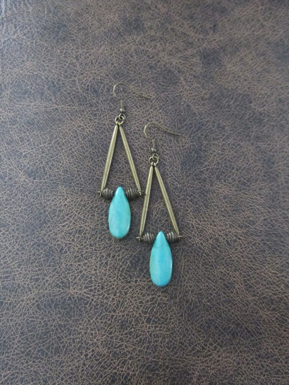Afrocentric earrings, boho chic earrings, blue and bronze howlite