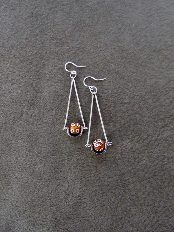 Pendulum brown Tibetan agate earrings