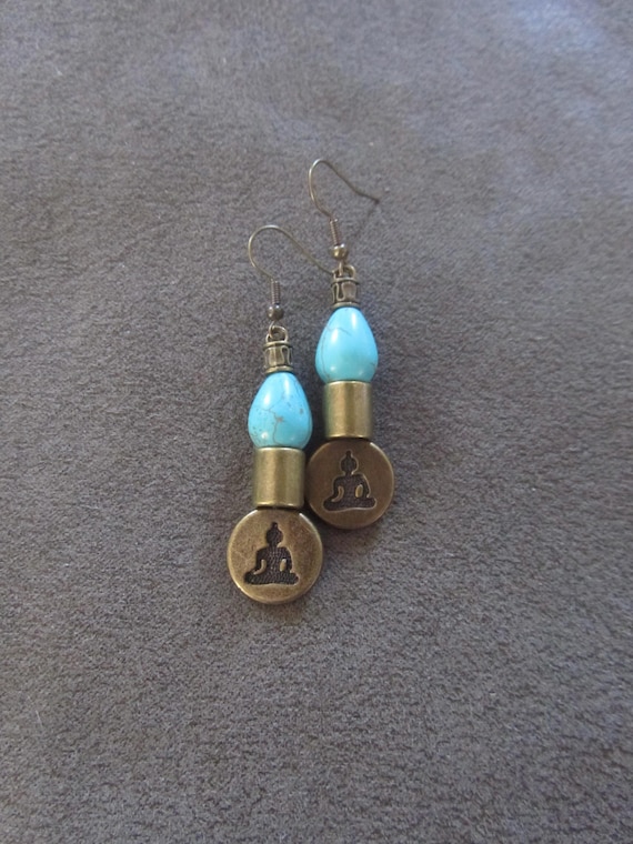 Bronze Buddha and howlite earrings