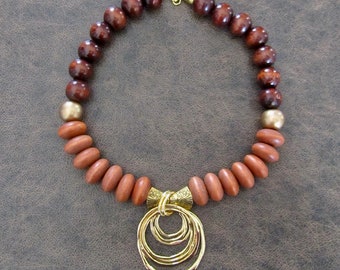 Chunky orange wooden statement necklace