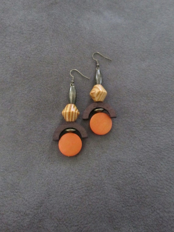 Carved wooden earrings, ethnic earrings, tribal earrings, natural earrings, Afrocentric earrings, African earrings, boho earrings, orange