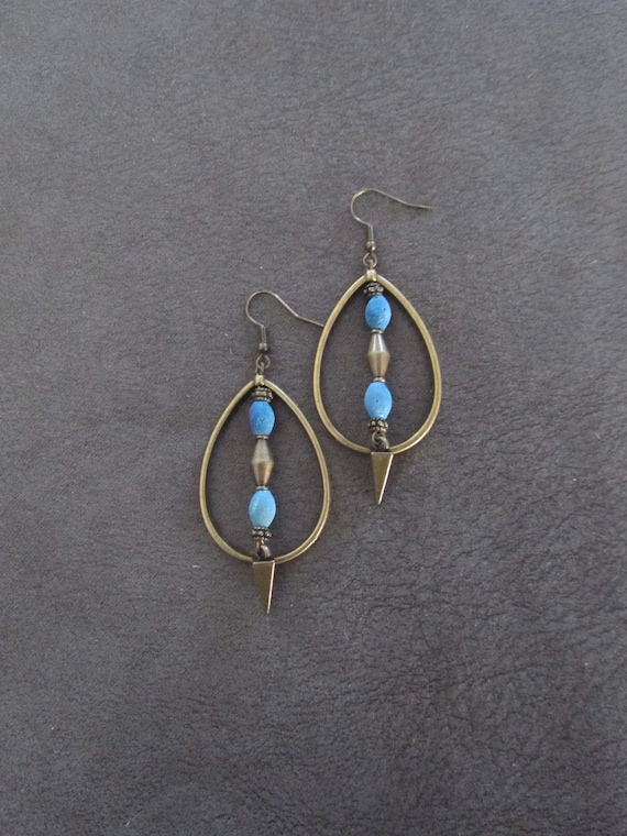 Bohemian bronze and druzy agate hoop earrings