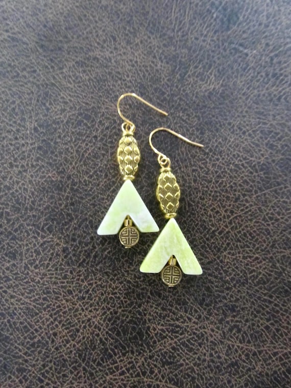 Serpentine stone tribal ethnic earrings