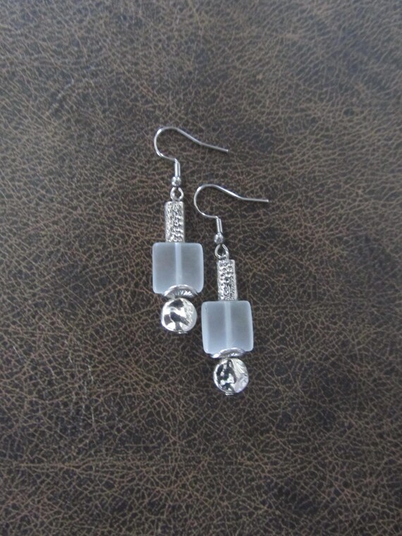 Frosted Glass Earrings, Boho Chic Style