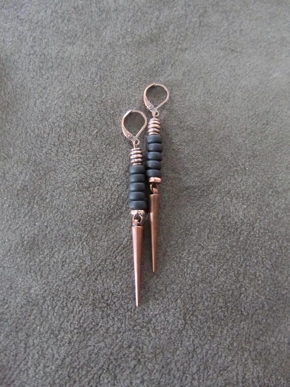 Black and copper minimalist spike earrings