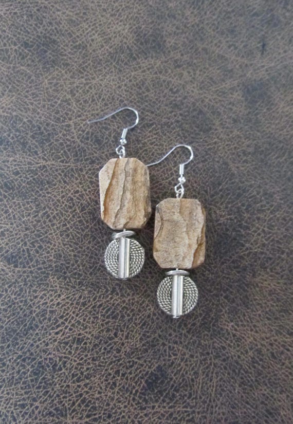 Unique stone and silver dangle earrings 2
