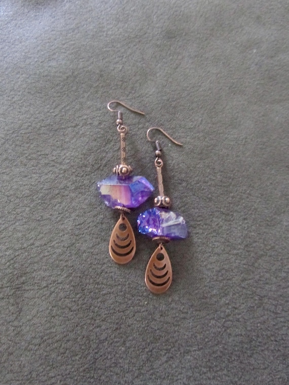 Raw quartz purple crystal earrings copper