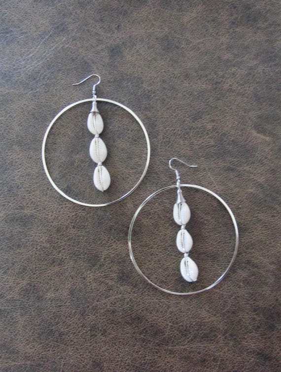 Cowrie shell and huge hoop earrings