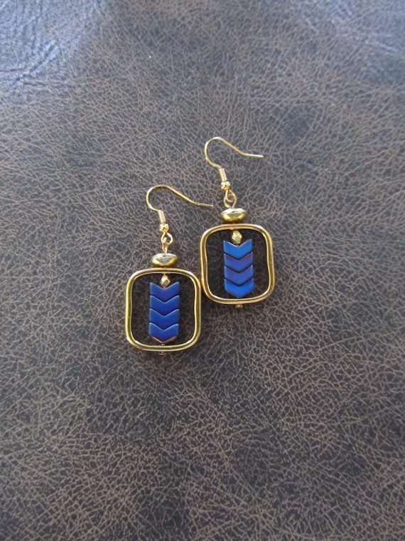 Geometric industrial blue hematite earrings