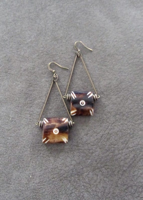 Bone Earrings: Afrocentric Batik Print, Bold Statement 3