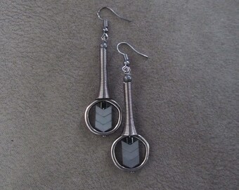 Gunmetal and gray arrow geometric earrings