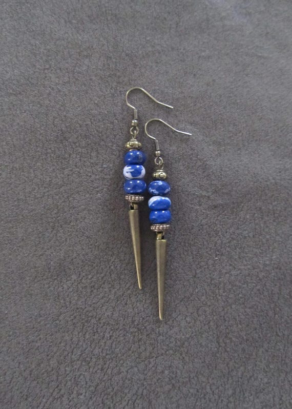 Imperial jasper earrings, antique bronze modern earrings, unique ethnic earrings, mid century, minimalist earrings, boho chic earrings