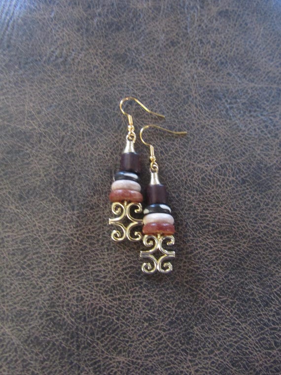 Bone and adinkra symbol dwennimen earrings