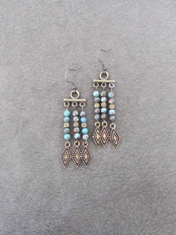 Jasper and bronze chandelier earrings 222