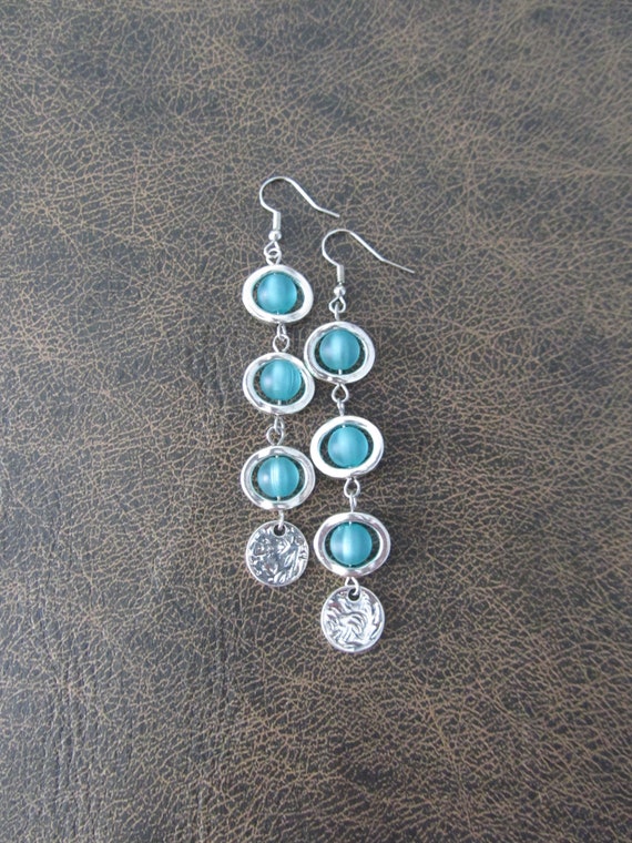 Long bohemian earrings, beach earrings, baby blue frosted glass earrings, geometric earrings