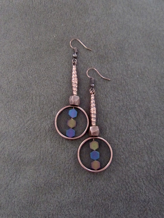 Copper geometric industrial earrings multicolor, hexagon