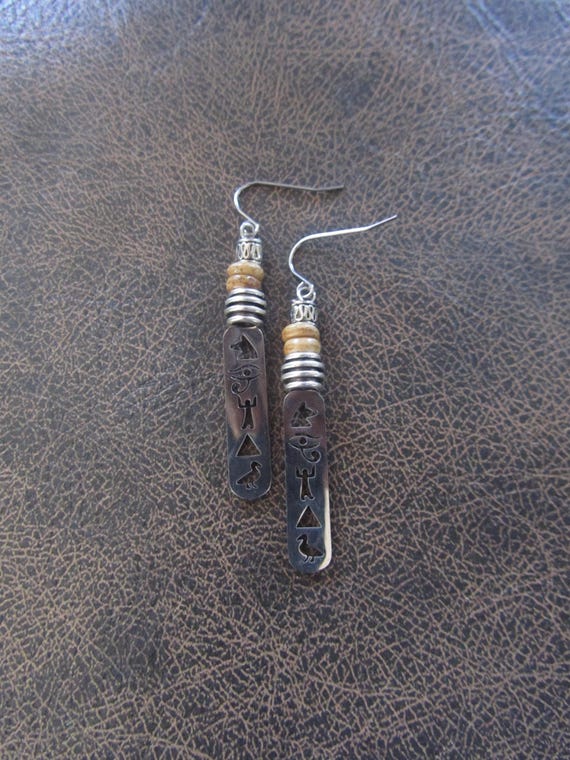 Egyptian Cartouche Earrings: Stainless Steel Tribal Jewelry silver