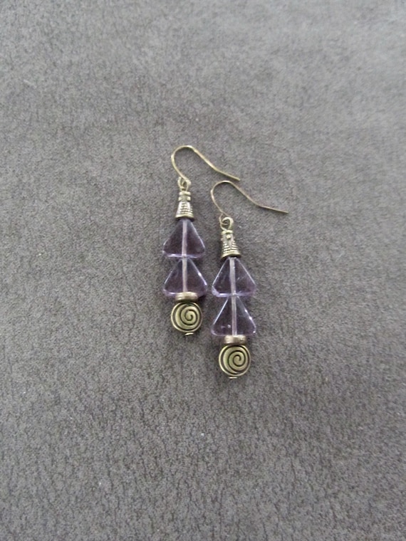 Purple glass geometric earrings