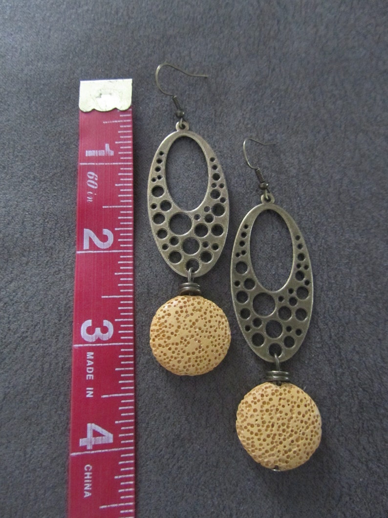 Yellow lava rock mid century modern earrings 2 image 2