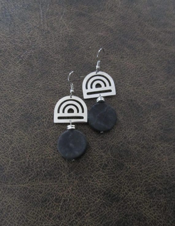 Silver and black mid century modern earrings