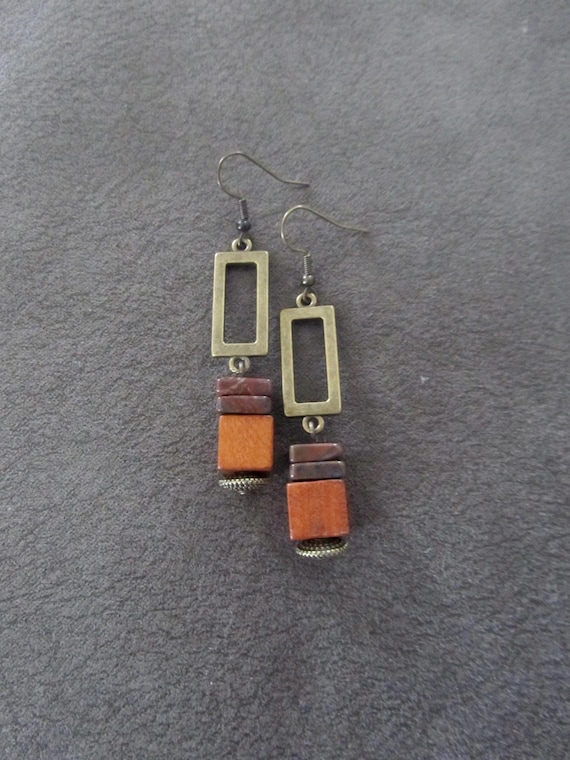 Modern jasper and orange wooden earrings