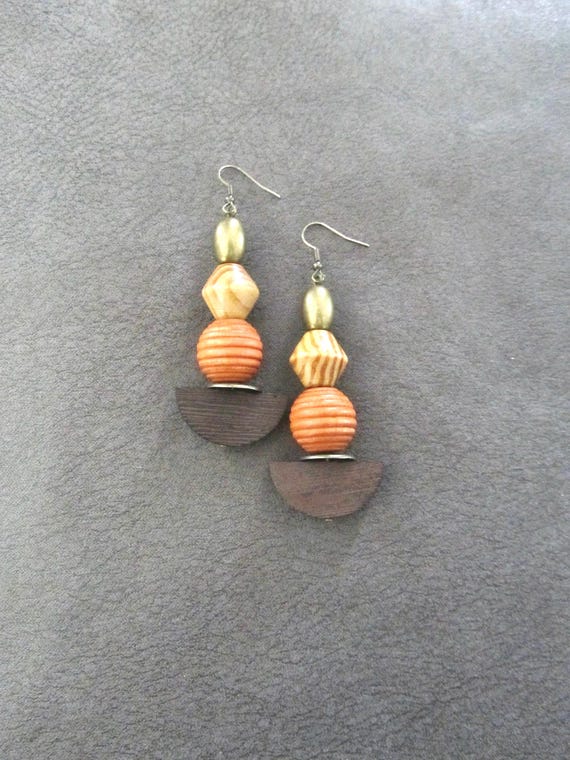 Bold orange wooden earrings