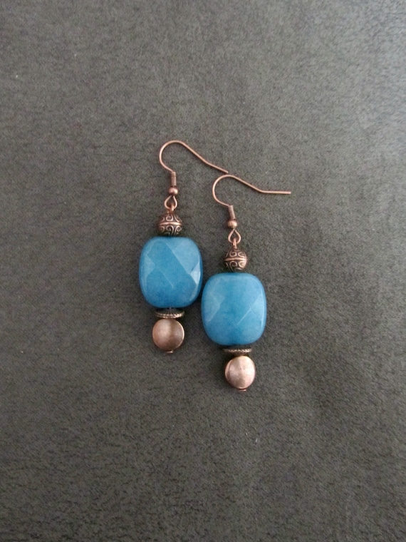 Blue stone and copper earrings
