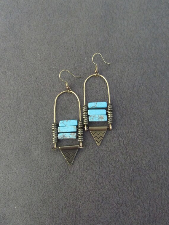 Southwestern turquoise and bronze ethnic earrings