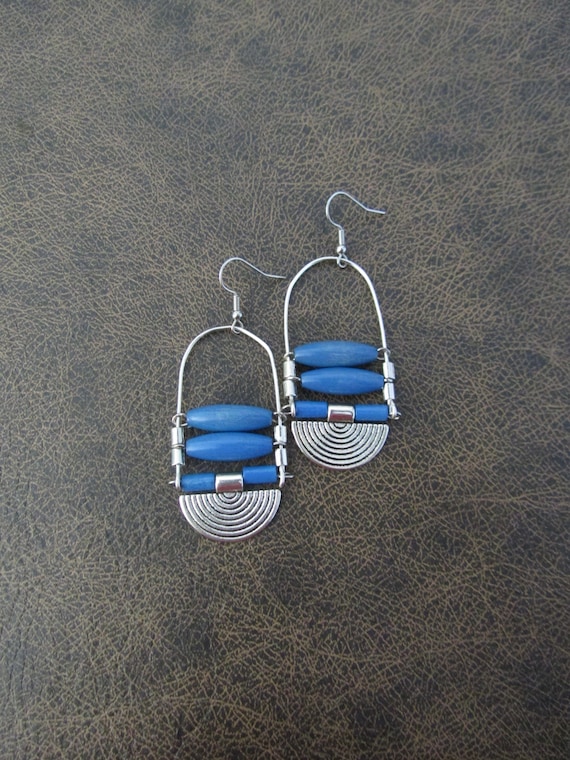 Blue and silver ethnic earrings