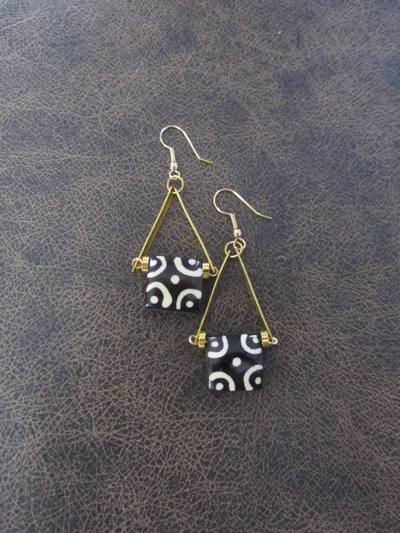 African print bone earrings, gold 2