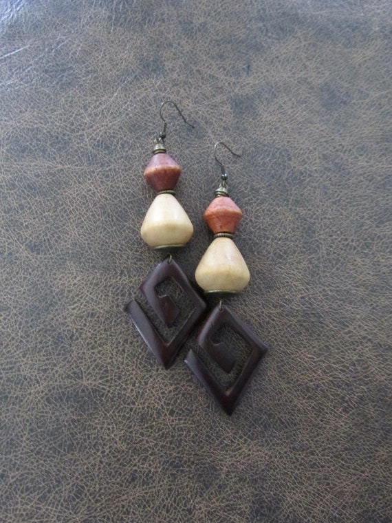 Oversized earth toned geometric mid century modern earrings 2